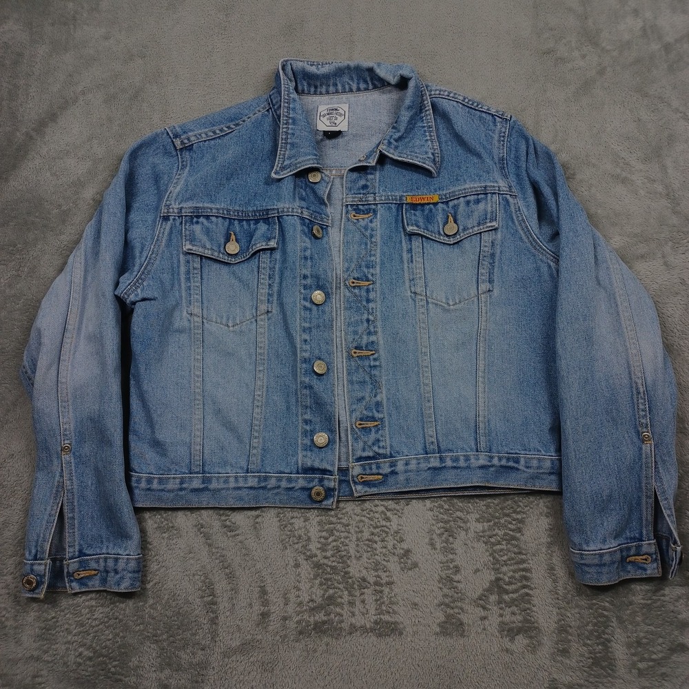 Edwin Denim Jacket Womens Large Blue Denim‎ Pockets Button Up Cropped Canada